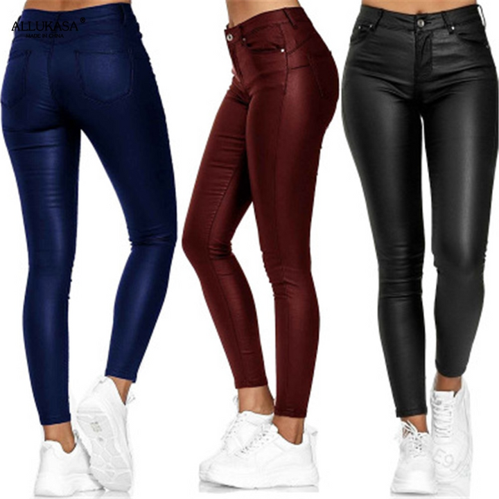 Jeltje | Women's High-Waist Stretch Leather Pants with Figure-Shaping Fit-Metro Lane Plaza