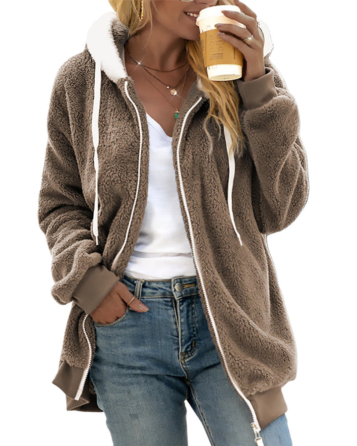 Fleece-Kapuzenpullover mit Reißverschluss für Damen