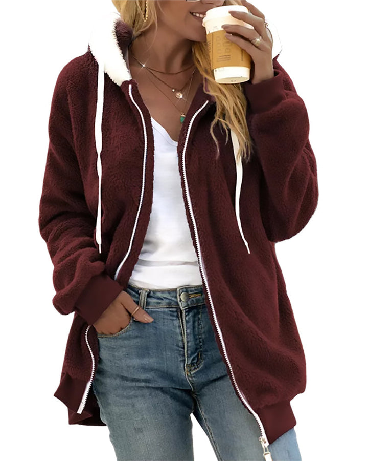 Fleece-Kapuzenpullover mit Reißverschluss für Damen