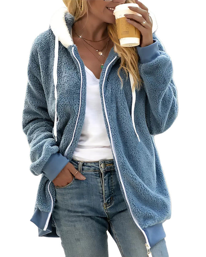 Fleece-Kapuzenpullover mit Reißverschluss für Damen