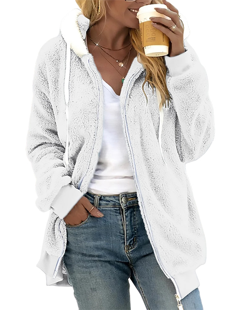 Fleece-Kapuzenpullover mit Reißverschluss für Damen