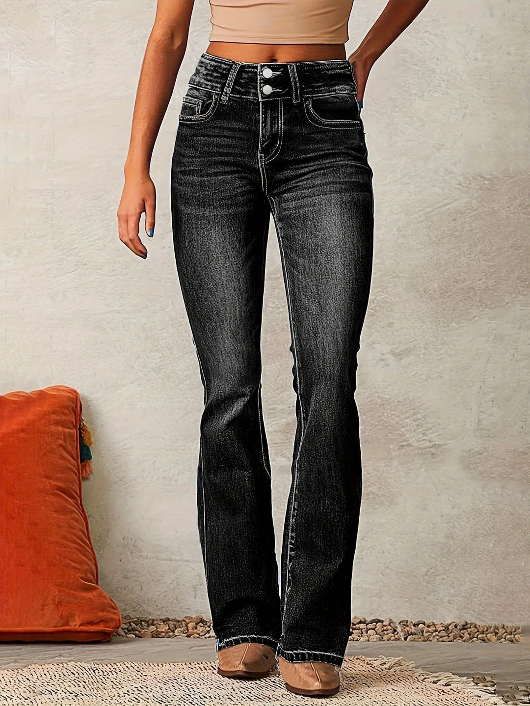 Aya | Women's High-Waisted Flared Jeans-Metro Lane Plaza