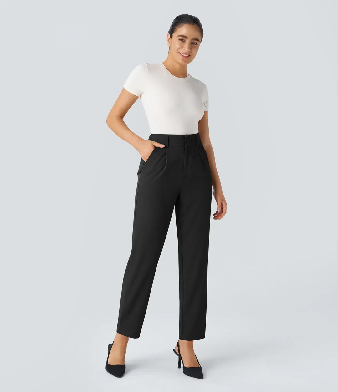 Hella | Women's High-Waisted Soft Stretch Trousers-Metro Lane Plaza