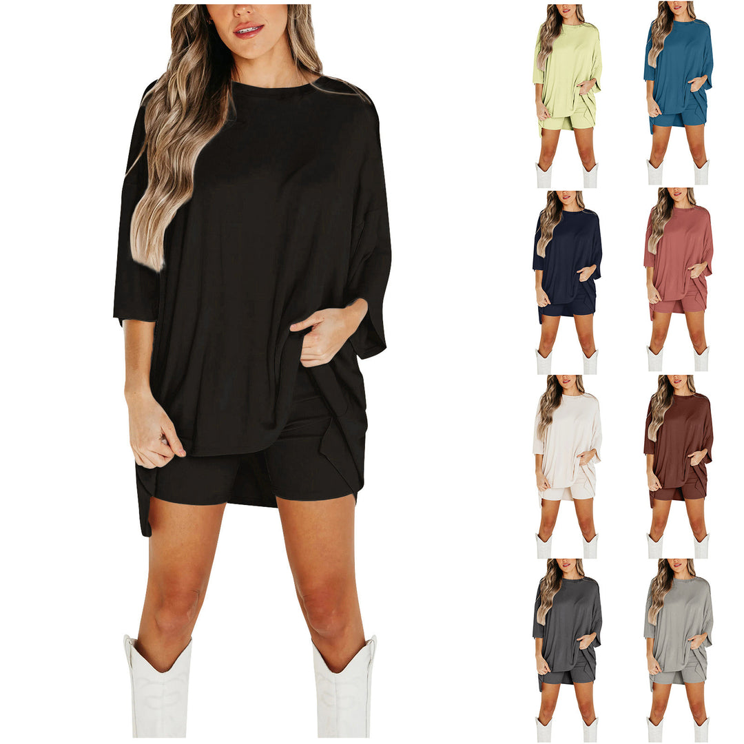 Summer Shorts Suit | Women's Loose T-Shirt & Slim Fit Pants-Metro Lane Plaza