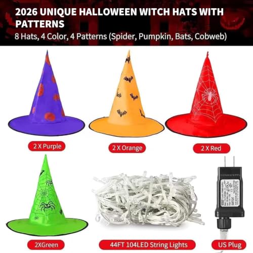 Catena luminosa da donna con cappelli da strega, 44ft, con 104 LED bianco caldo