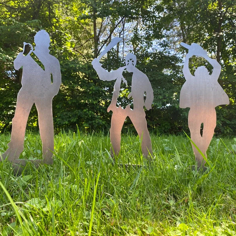 Piquet de jardin en métal représentant une ombre avec fixation au sol et projecteur, pour femme