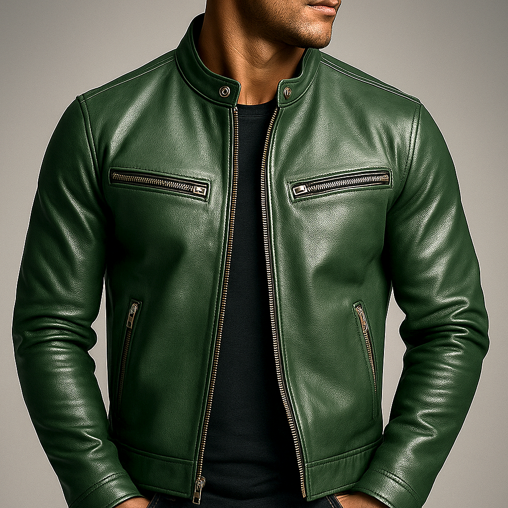 Chaqueta clásica de cuero para motociclista para hombre