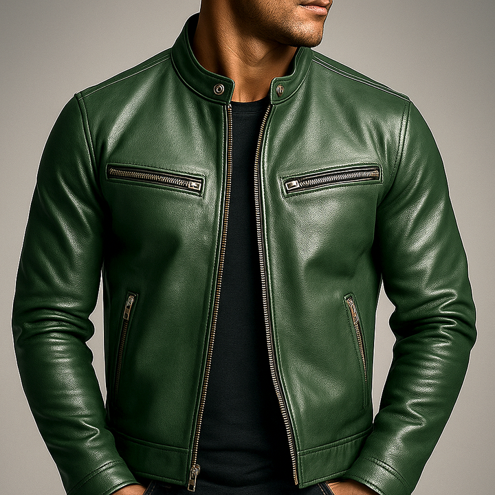 Chaqueta clásica de cuero para motociclista para hombre