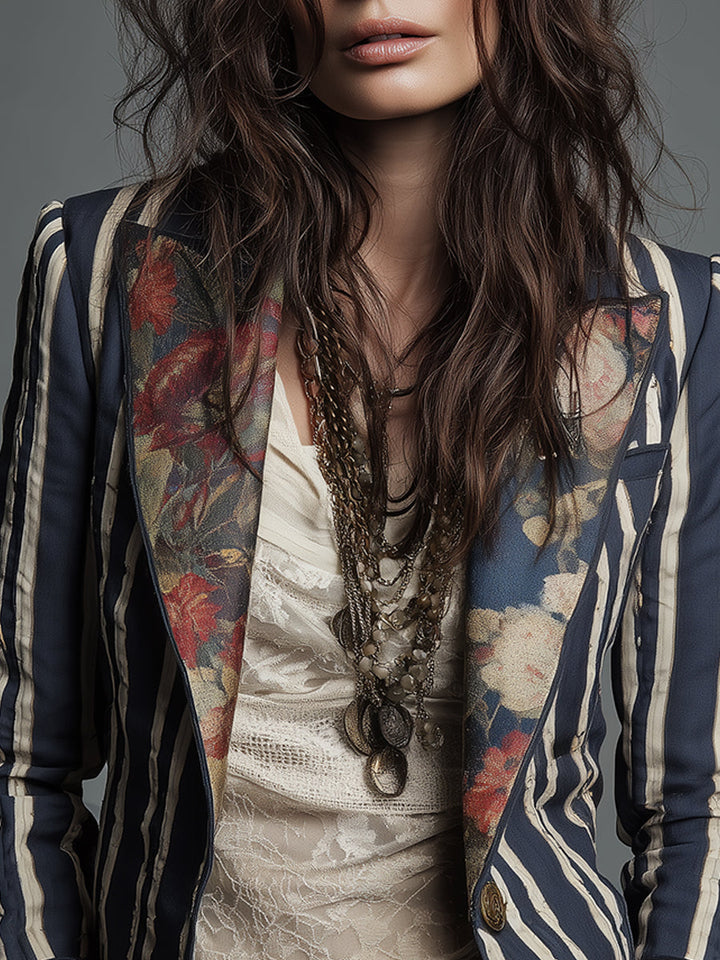 Women's Classic Retro Bohemian Striped Blazer