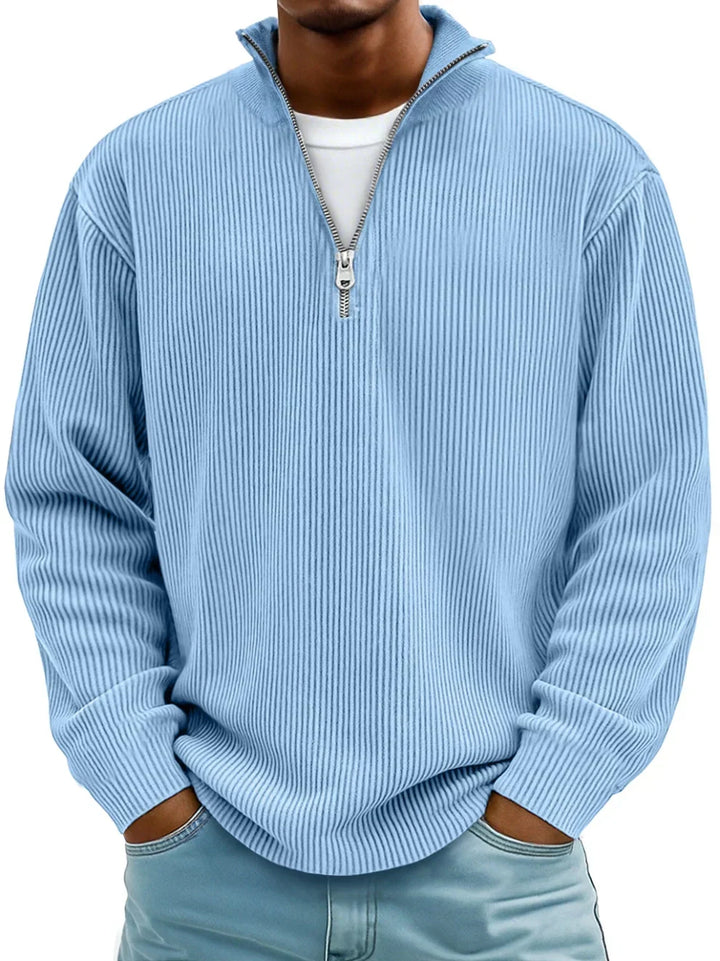 Pull en maille côtelée à manches longues, demi-fermeture zippée, pour homme