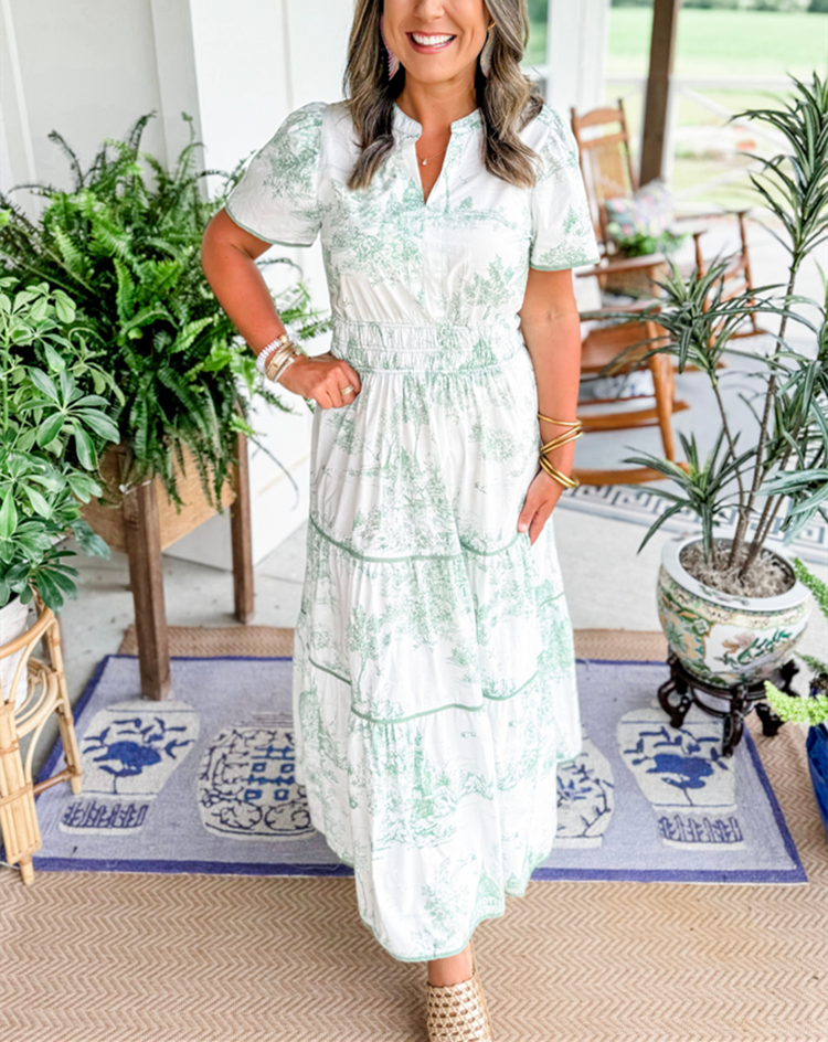 Nova | Women's Toile Print Maxi Dress-Metro Lane Plaza