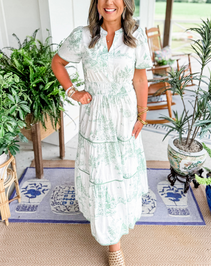 Nova | Women's Toile Print Maxi Dress-Metro Lane Plaza