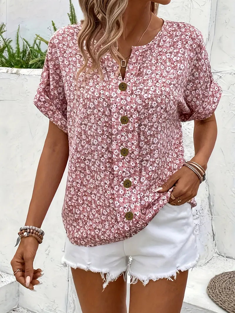 Women's Floral Button-Up Blouse Casual Summer Top-Metro Lane Plaza