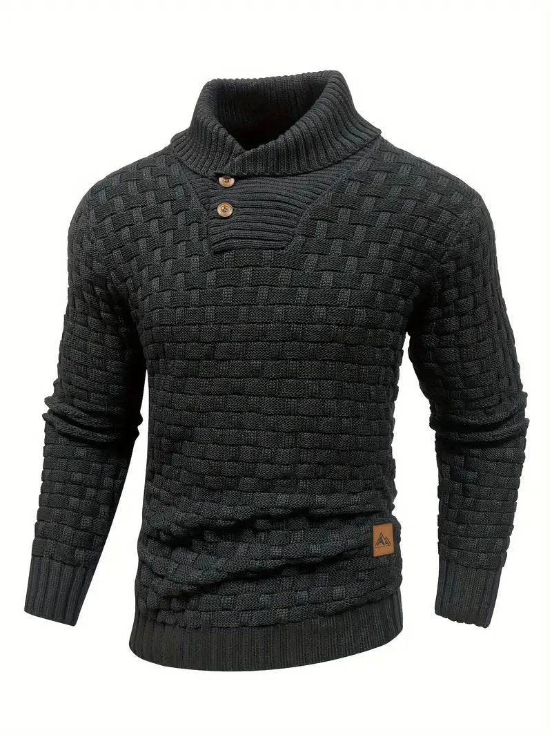Strikket sweater med tekstur, halvlange lynlås og pullover-design til mænd