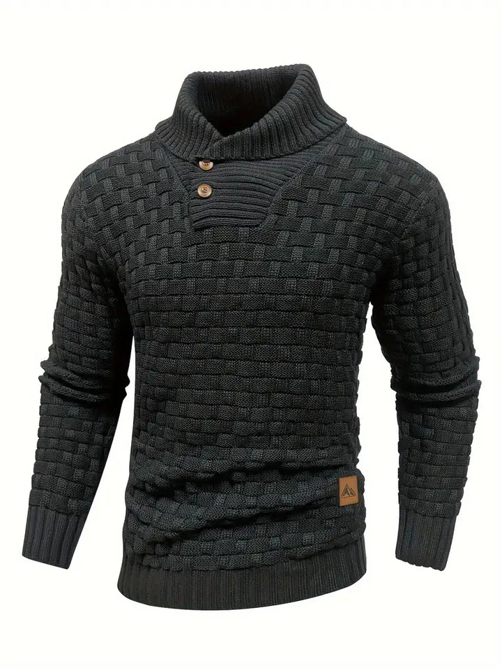 Strikket sweater med tekstur, halvlange lynlås og pullover-design til mænd