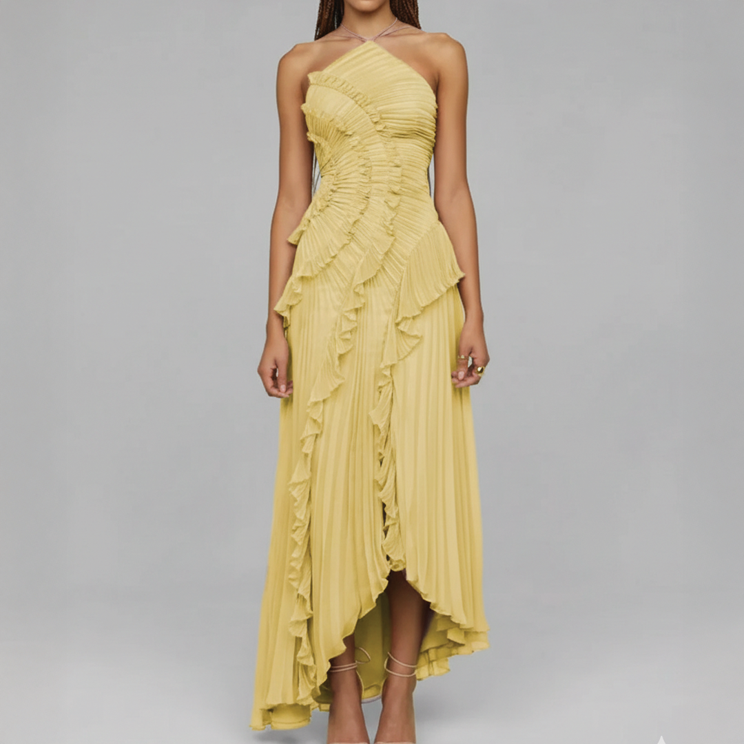 Avery | Women's Asymmetric Pleated Dress-Metro Lane Plaza