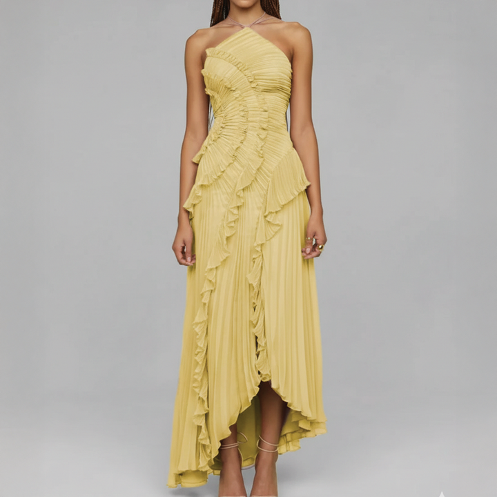 Avery | Women's Asymmetric Pleated Dress-Metro Lane Plaza