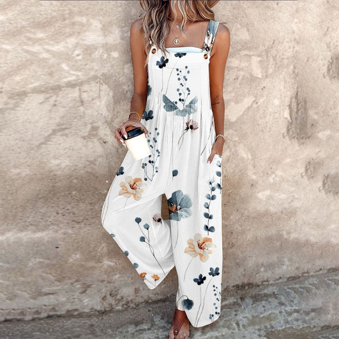 Mono de mujer elegante con estampado floral y pierna ancha