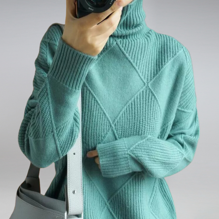 Pull pour femme en maille à col montant avec motif losanges