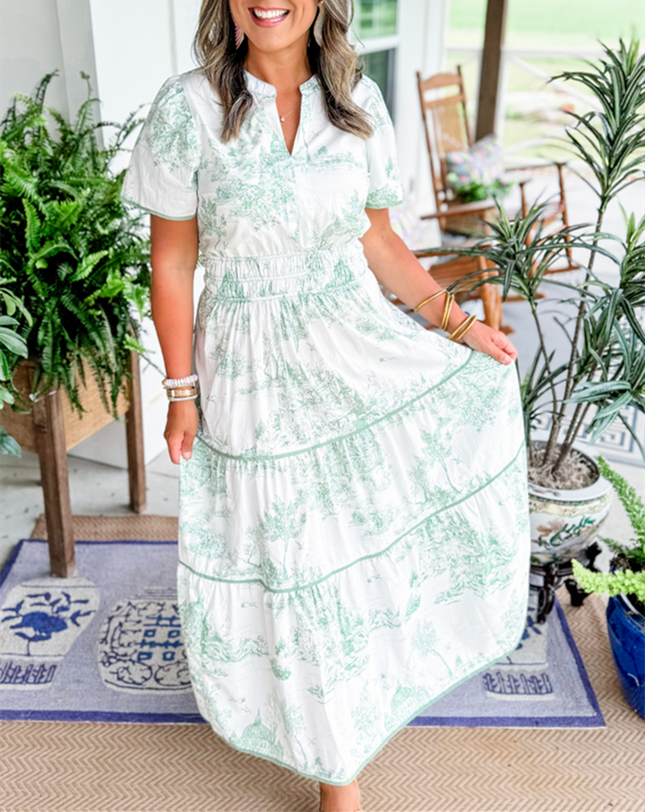 Nova | Women's Toile Print Maxi Dress-Metro Lane Plaza