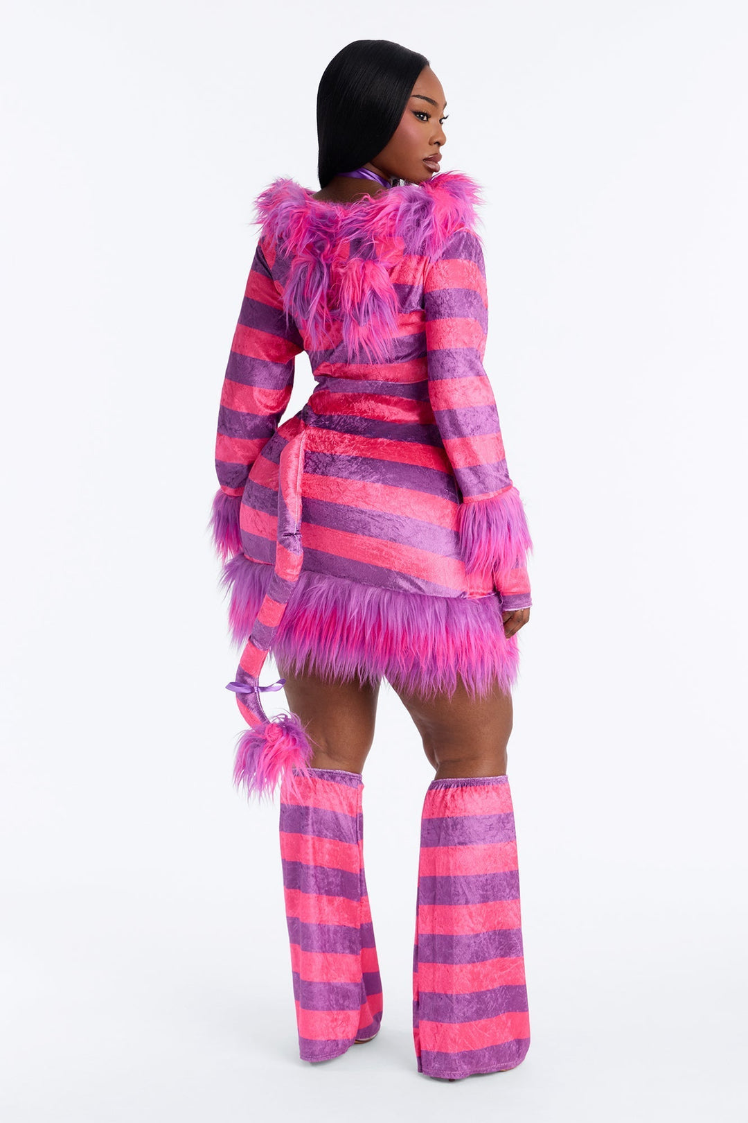 Costume de petit chat rose douillet pour femmes avec capuche, gants et jambières