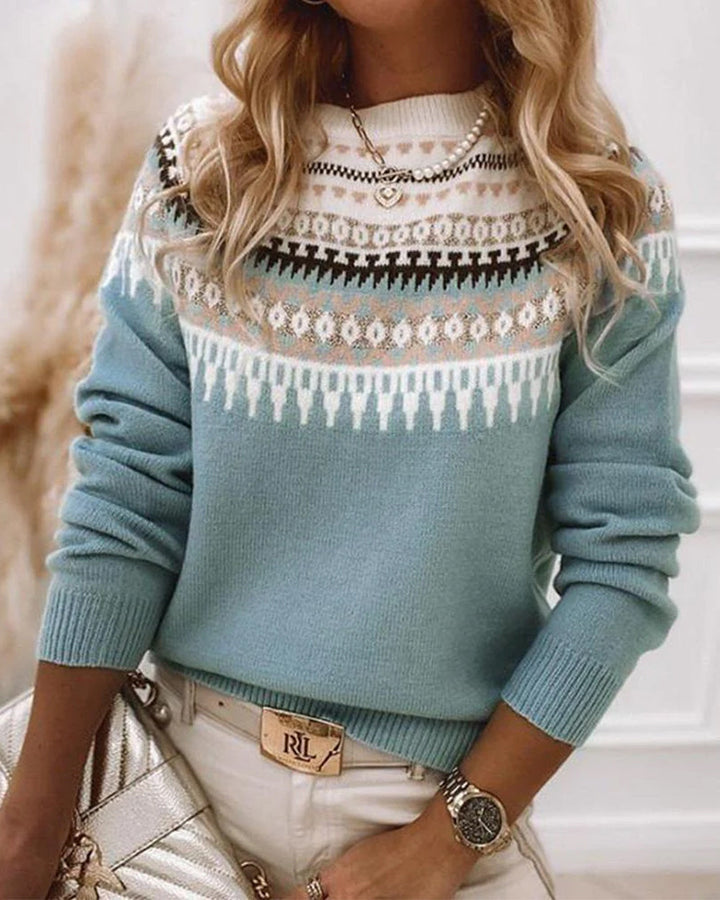 Suéter de punto de mujer con cuello simulado y diseño Fair Isle