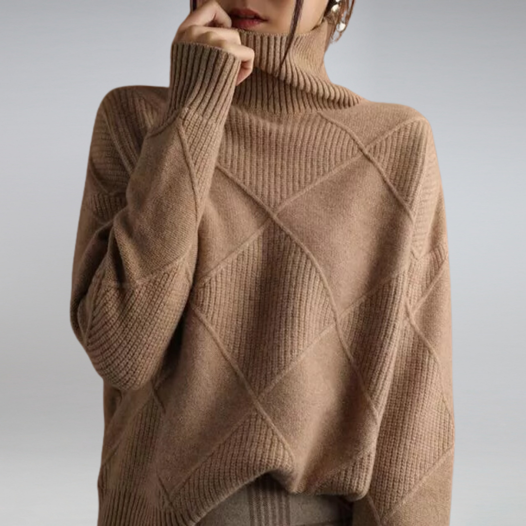 Pull pour femme en maille à col montant avec motif losanges