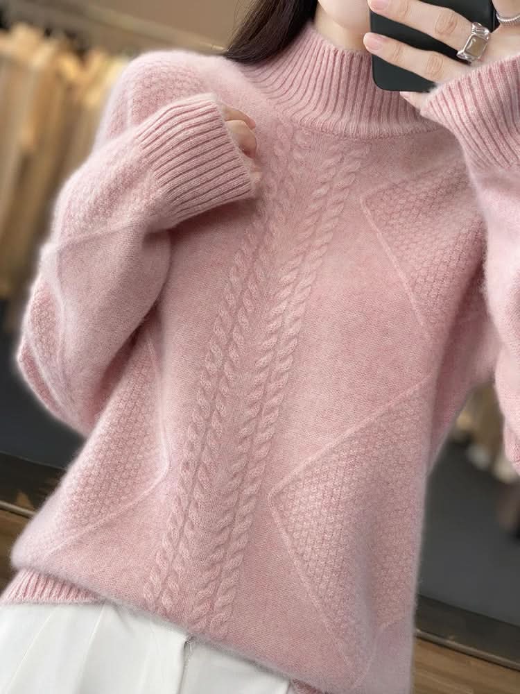 Kuscheliger Zopfmuster-Rollkragenpullover für Damen
