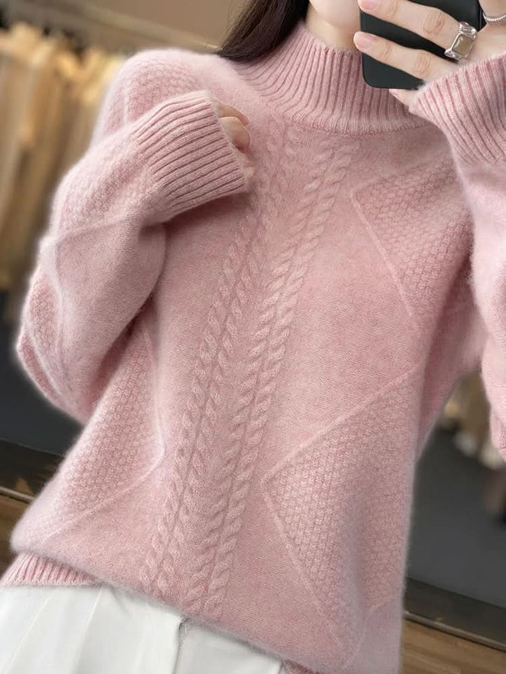 Kuscheliger Zopfmuster-Rollkragenpullover für Damen
