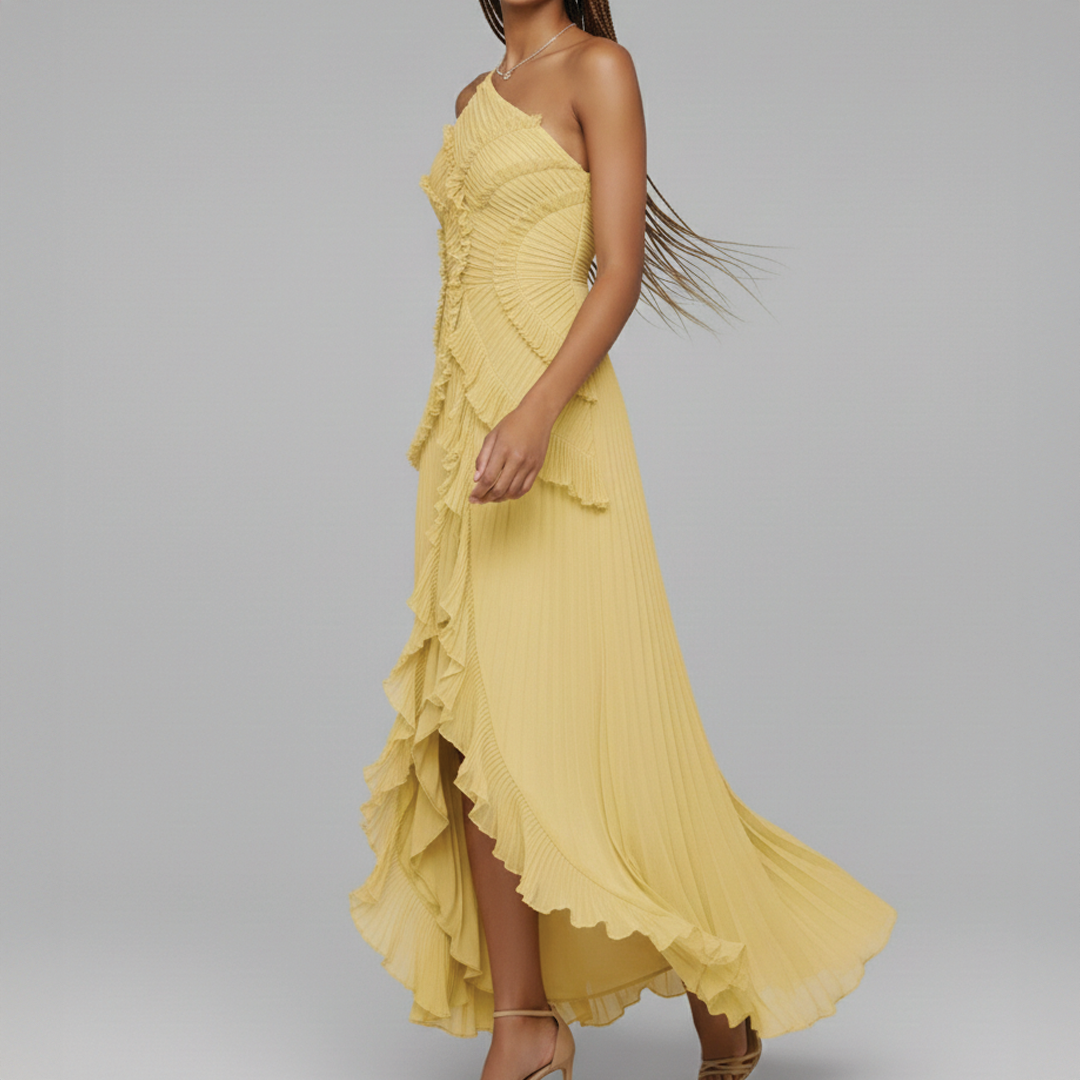 Avery | Women's Asymmetric Pleated Dress-Metro Lane Plaza