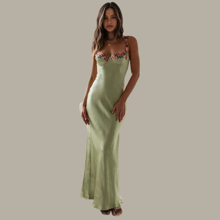 Women's Elegant Floral Embroidered Dress-Metro Lane Plaza