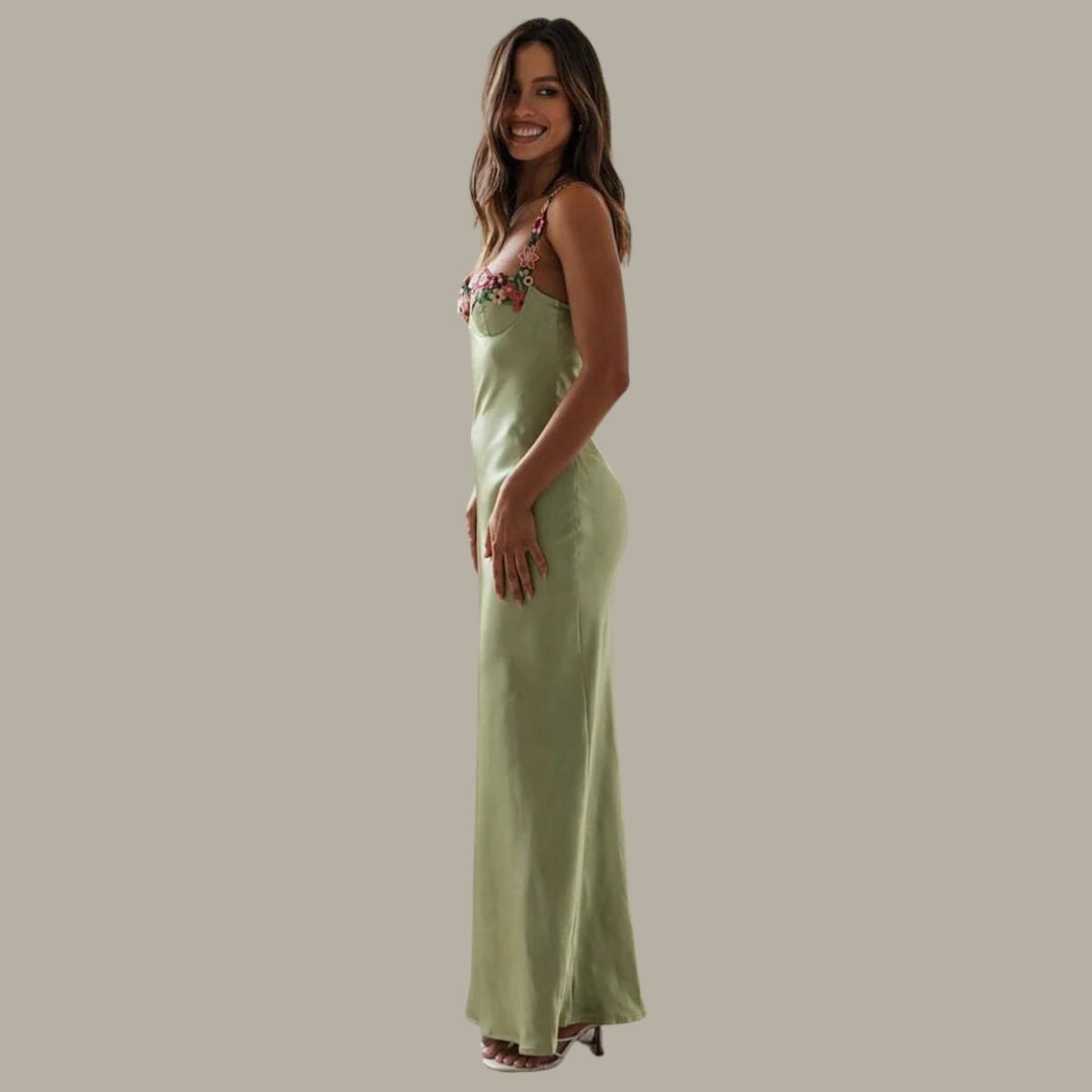 Women's Elegant Floral Embroidered Dress-Metro Lane Plaza