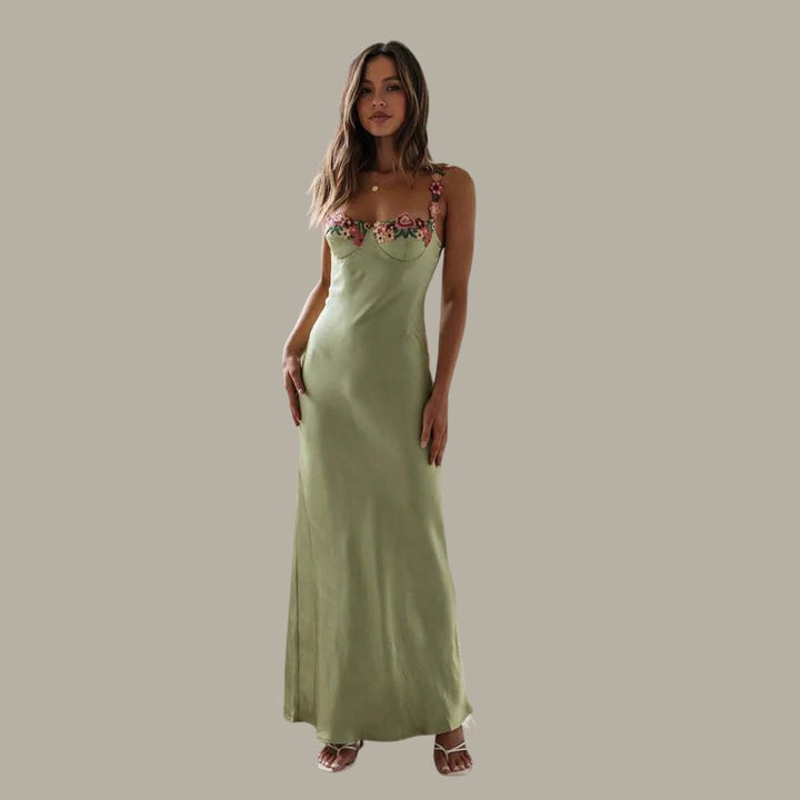Women's Elegant Floral Embroidered Dress-Metro Lane Plaza