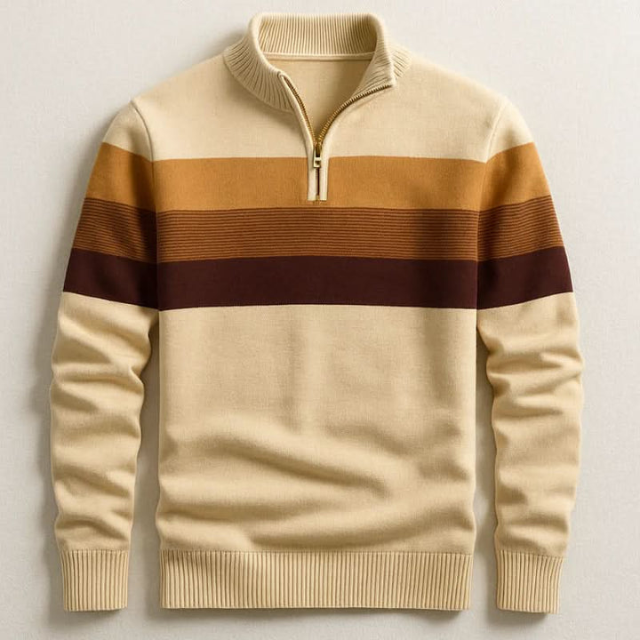 Klassischer Herren-Strickpullover mit Streifen und Viertelreißverschluss