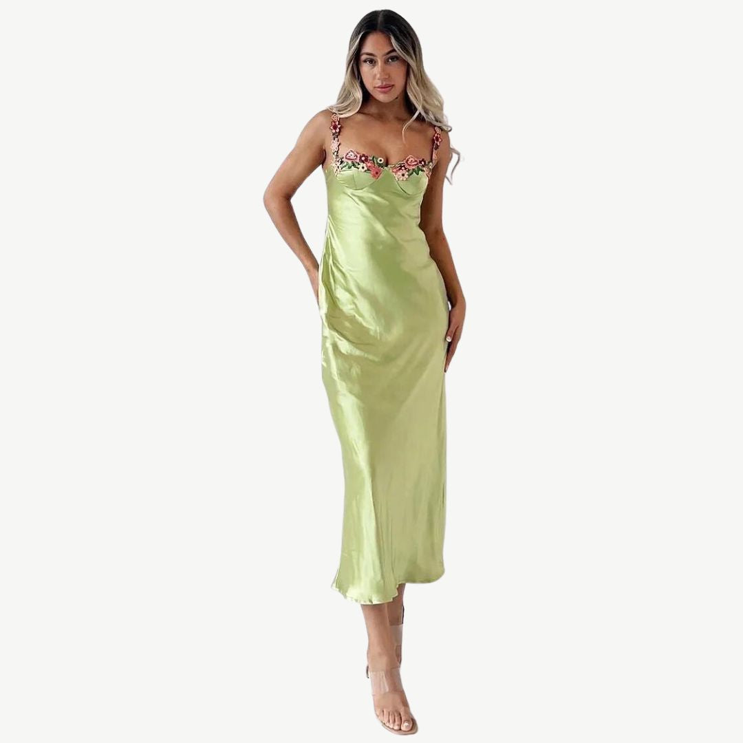 Women's Elegant Floral Embroidered Dress-Metro Lane Plaza