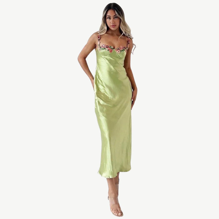Women's Elegant Floral Embroidered Dress-Metro Lane Plaza