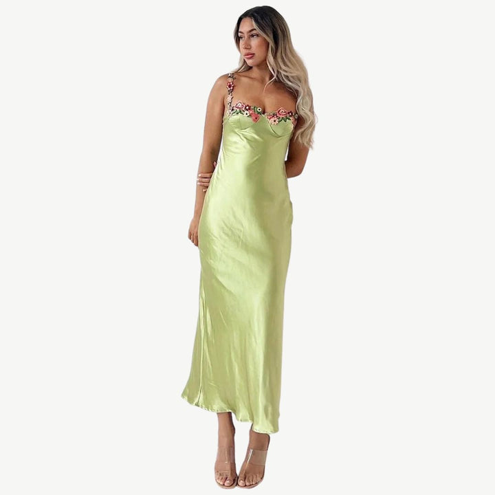 Women's Elegant Floral Embroidered Dress-Metro Lane Plaza