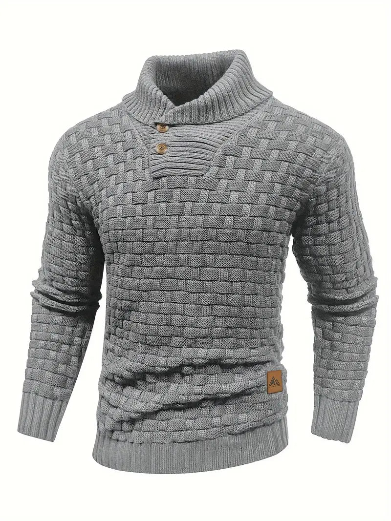 Strikket sweater med tekstur, halvlange lynlås og pullover-design til mænd