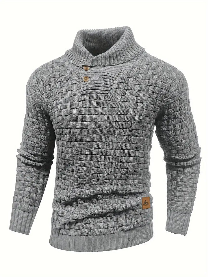Strikket sweater med tekstur, halvlange lynlås og pullover-design til mænd