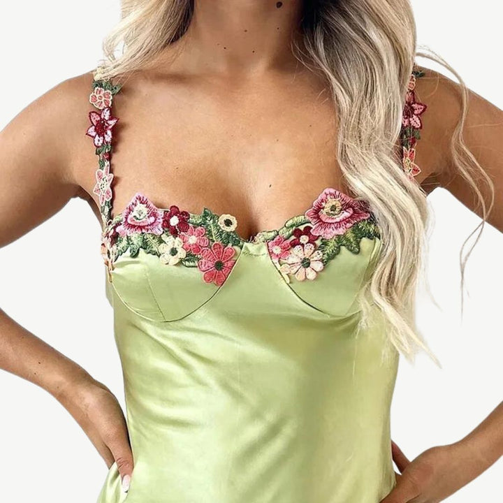 Women's Elegant Floral Embroidered Dress-Metro Lane Plaza