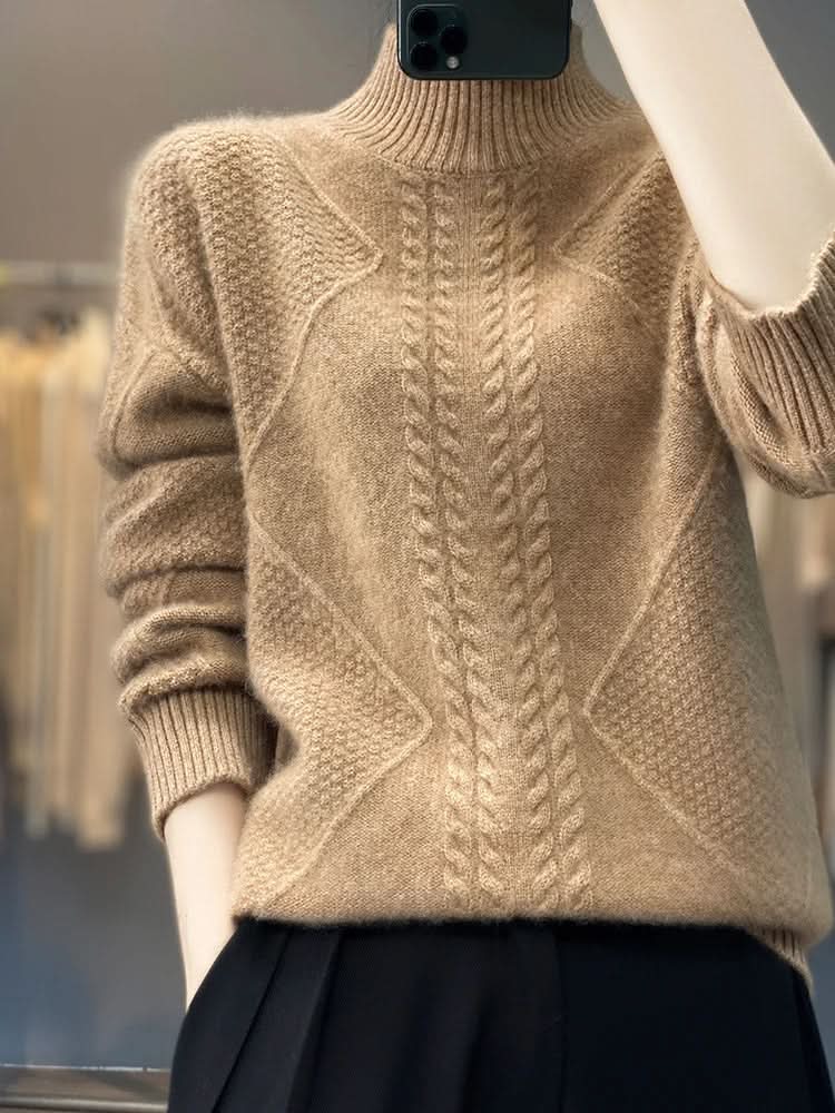 Kuscheliger Zopfmuster-Rollkragenpullover für Damen