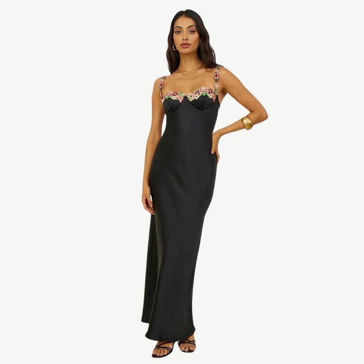 Women's Elegant Floral Embroidered Dress-Metro Lane Plaza