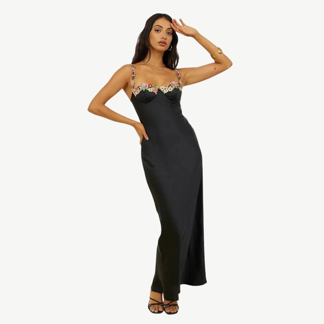 Women's Elegant Floral Embroidered Dress-Metro Lane Plaza