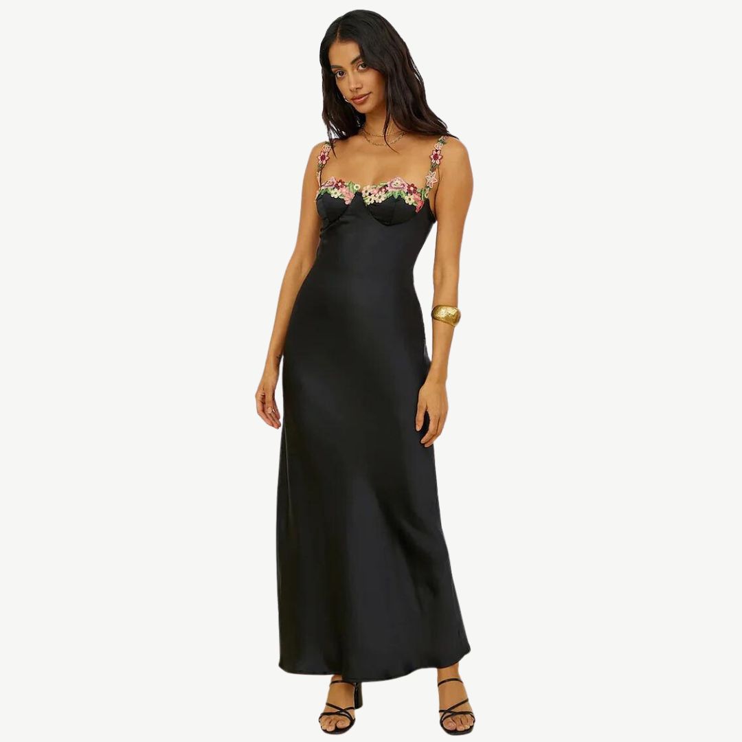 Women's Elegant Floral Embroidered Dress-Metro Lane Plaza