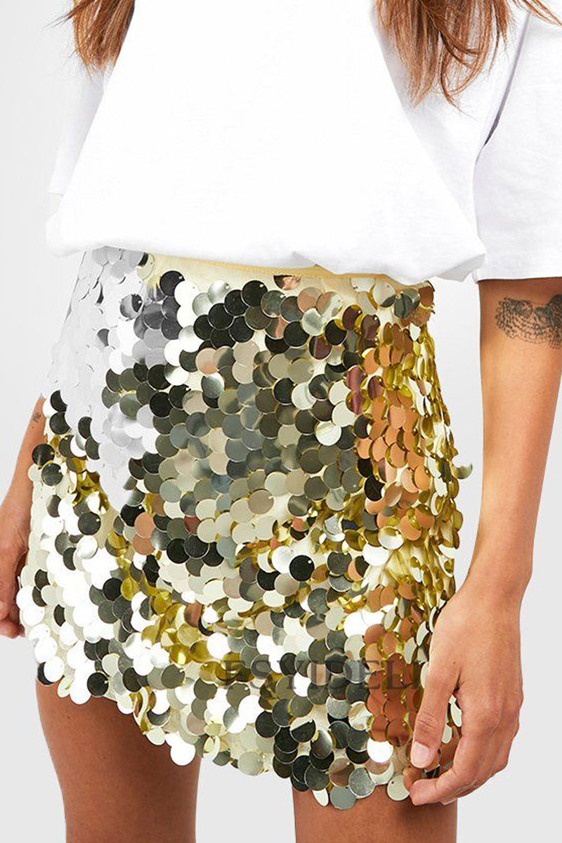Women's A-Line Fit Solid Color Sequin Skirt-Metro Lane Plaza