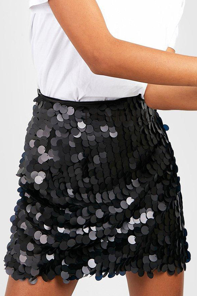 Women's A-Line Fit Solid Color Sequin Skirt-Metro Lane Plaza