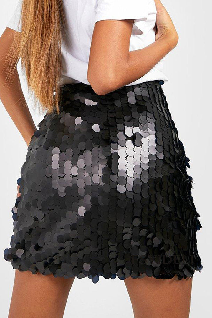 Women's A-Line Fit Solid Color Sequin Skirt-Metro Lane Plaza
