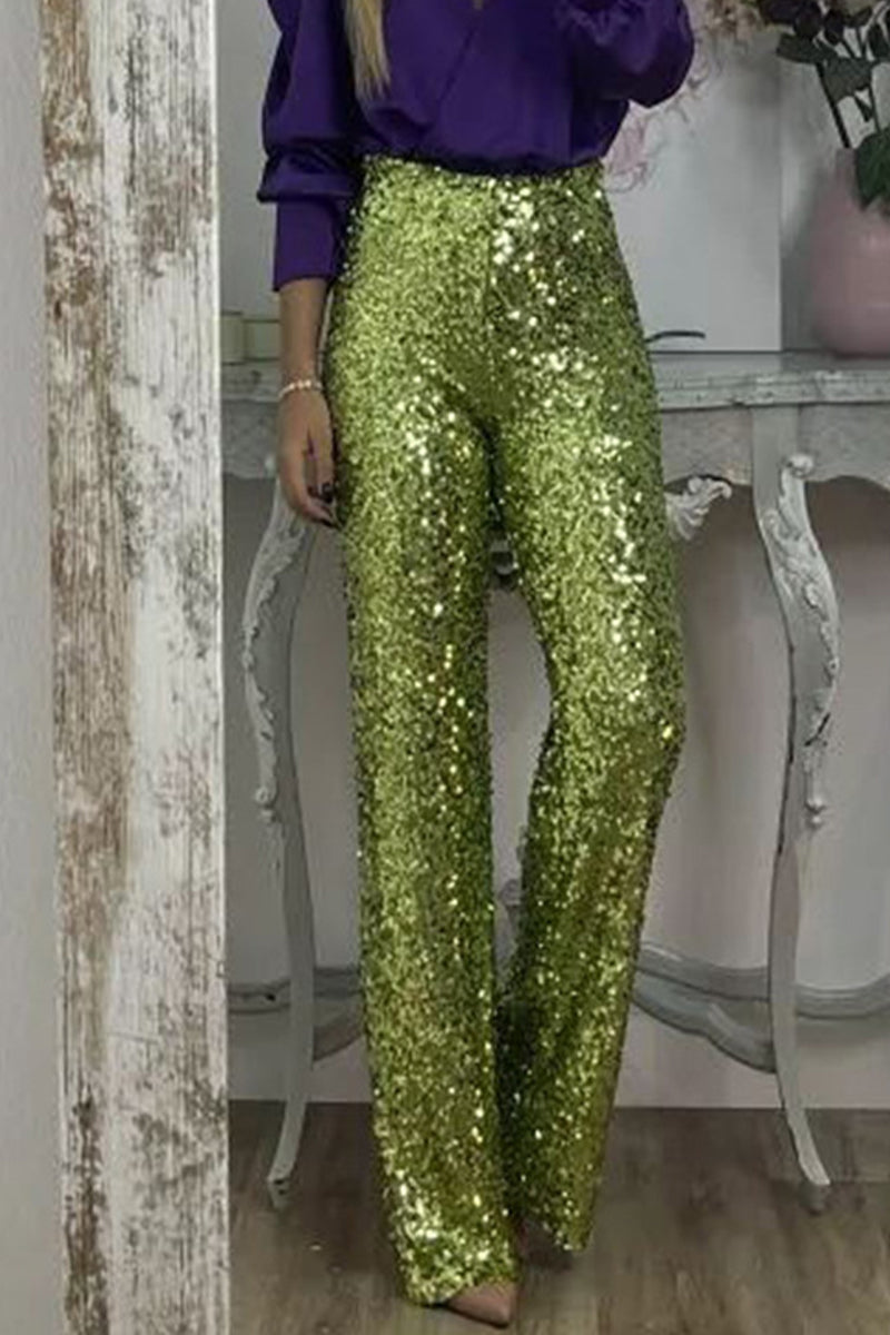 Marinda | Women's Casual Sequined High Waist Pants with Shiny Details-Metro Lane Plaza