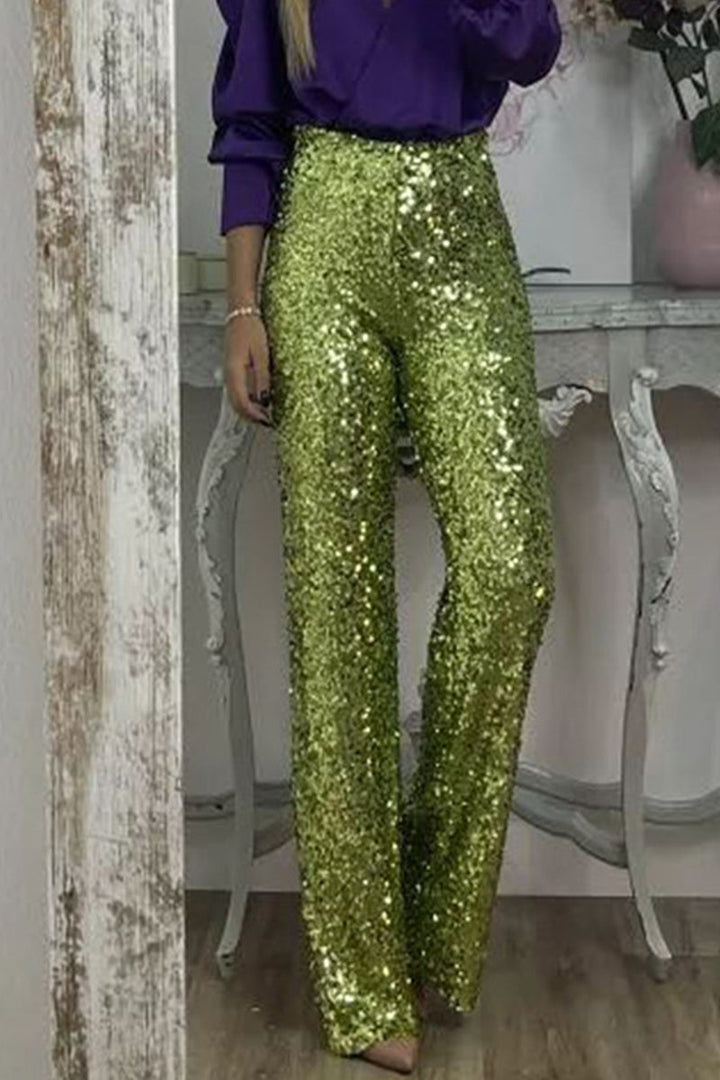Marinda | Women's Casual Sequined High Waist Pants with Shiny Details-Metro Lane Plaza