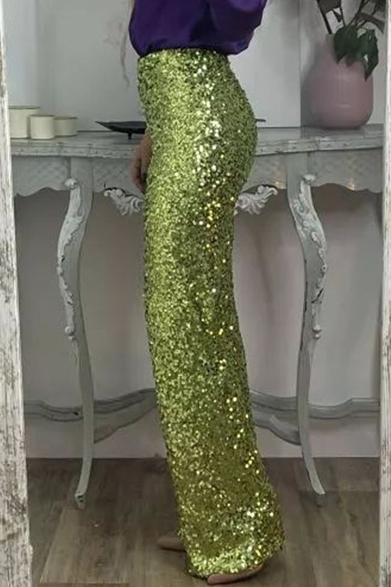 Marinda | Women's Casual Sequined High Waist Pants with Shiny Details-Metro Lane Plaza